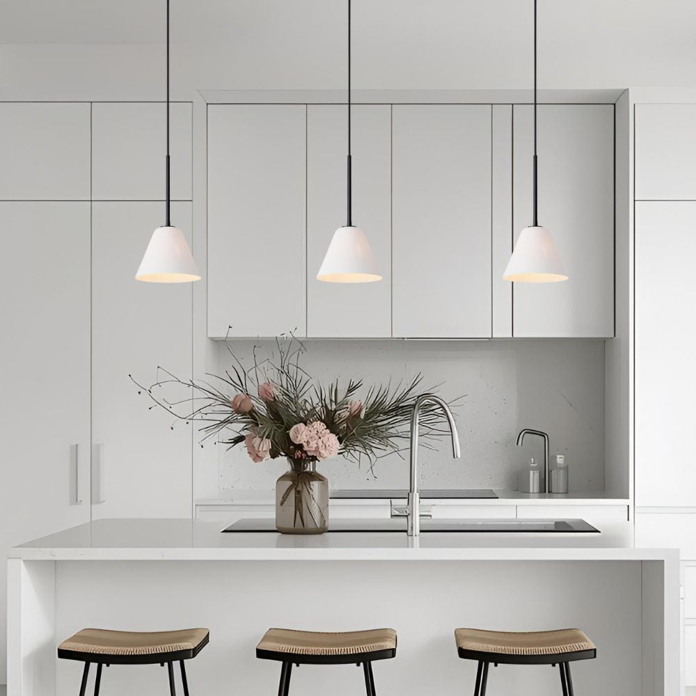 Tapered Glass Hanging Fixture with Metal Canopy – E26 Socket – Dimmable for Dining Room, Island, Entryway | Lonoma