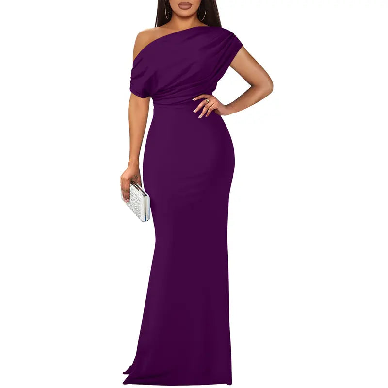 Women's Off-Shoulder Floor-Length Evening Gown in Ten Classic Colours for Galas, Weddings, and Formal Occasions | Koossa
