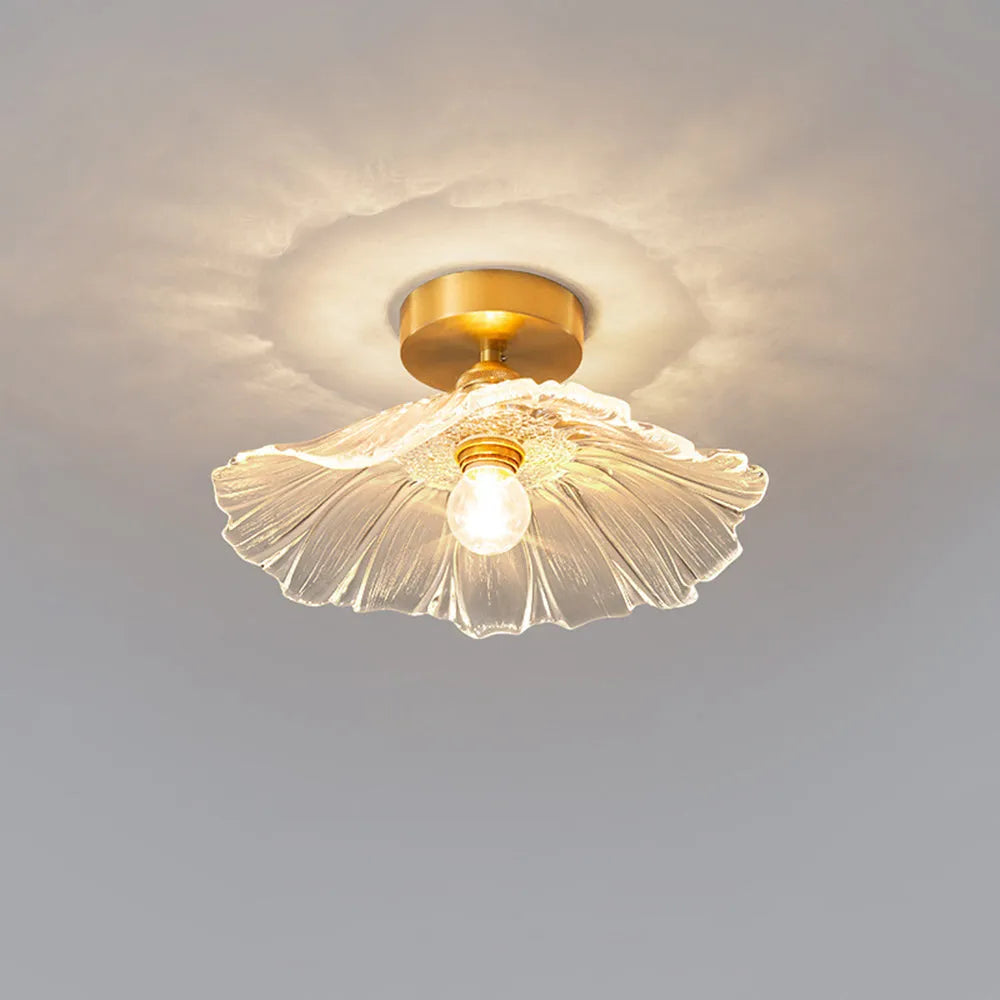 Floral Glass Flush Mount or Drop Ceiling Light with Brass Accents – Clear, Green or Pink Petal Shades for Bedroom, Dining Room | Lonoma