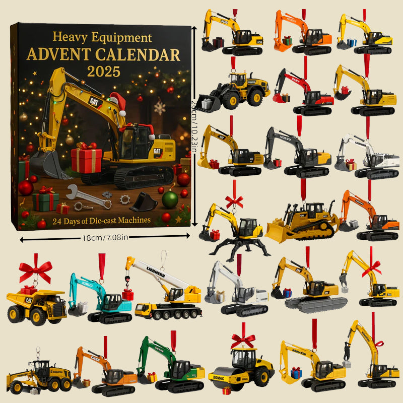 Construction Vehicle Advent Calendar 24 Metal Die-Cast Miniature Machines Excavator Crane Bulldozer Kids Holiday Countdown | Lonoma