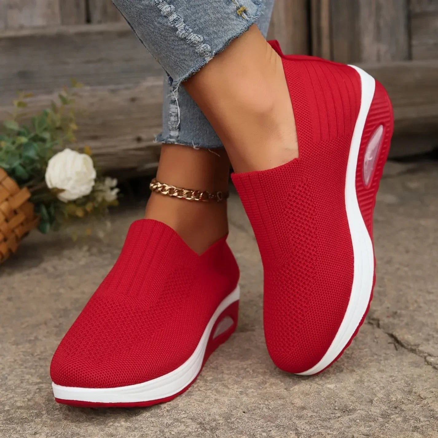 Women's Slip-On Wedge Trainers with Stretch Mesh Upper — Comfortable Everyday Trainers for Active Casual Wear | Koossa