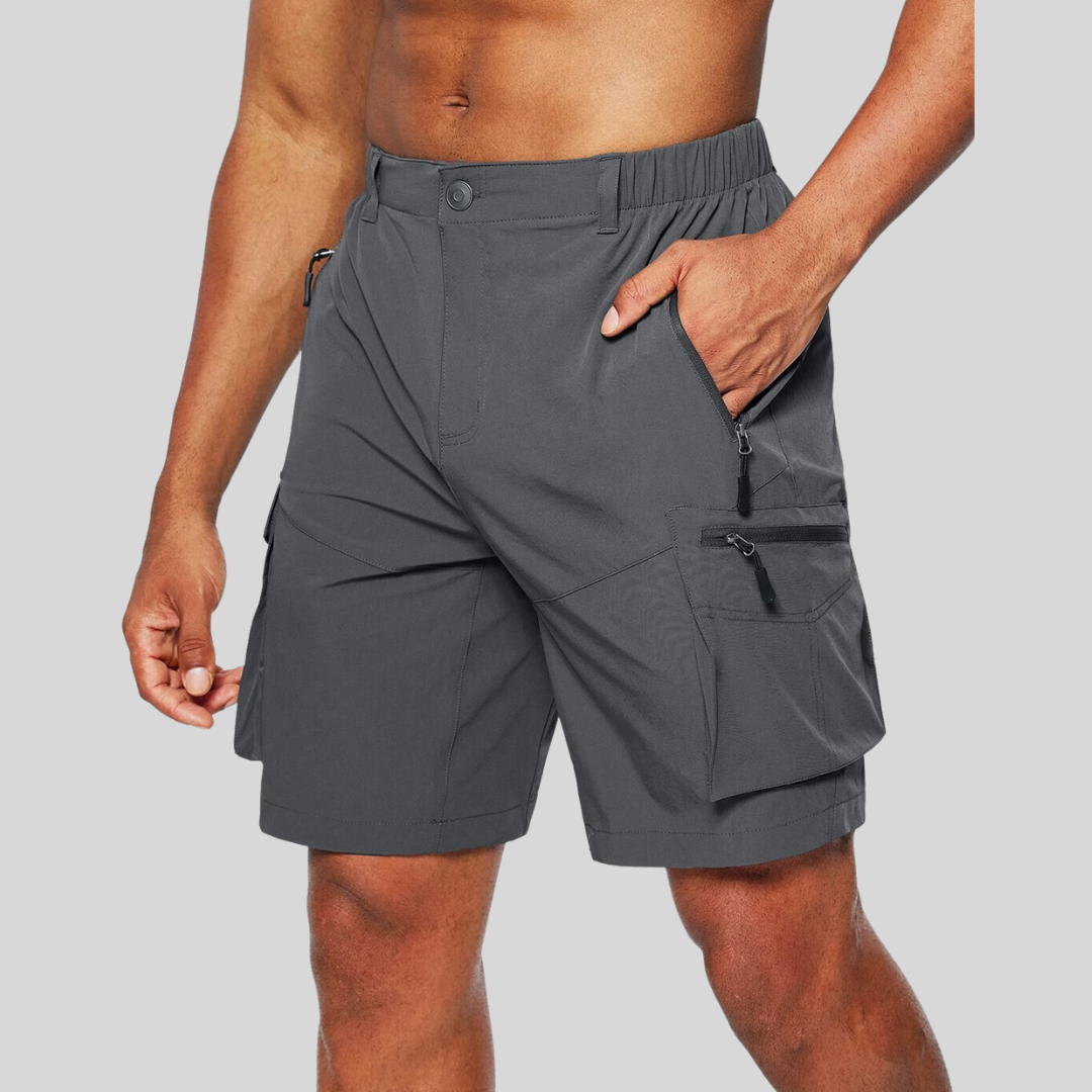 Men's Cargo Shorts with Zip Pockets Grey Black Khaki Relaxed Fit Casual Summer Wear | Koossa