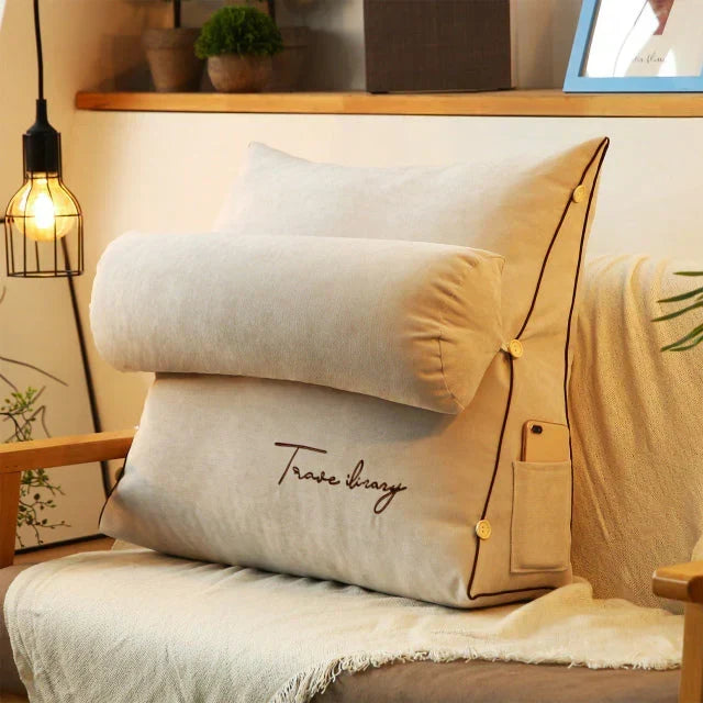Triangular Back Support Cushion with Side Pocket for Bed and Couch – Ergonomic Wedge Pillow for Reading, TV Watching, Lumbar & Neck Relief | Lonoma