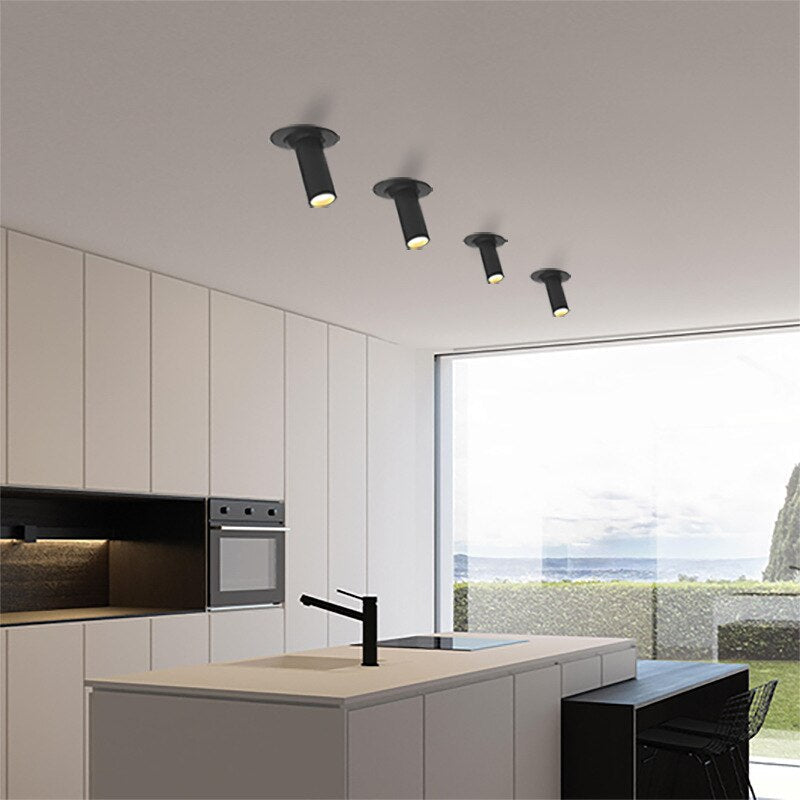 Spot LED cylindrique encastré 7 W aluminium noir blanc nickel 12–32 cm éclairage directionnel intérieur | Koossa