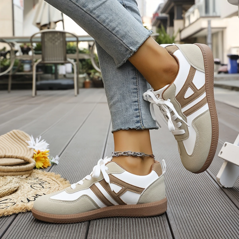 Women's Wide-Toe Box Leather Trainers in White and Brown for Everyday Comfort and Natural Foot Movement | Koossa
