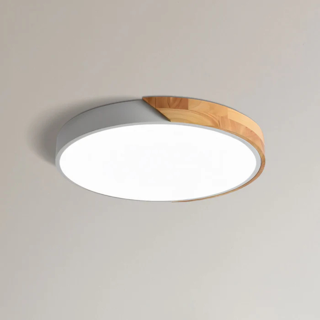 Plafonnier scandinave rond en bois naturel avec LED intégrée blanc chaud élégant pour séjour chambre couloir | Koossa