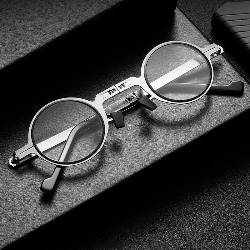 Foldable Reading Glasses with Blue Light Filter, Lightweight Titanium Frame, Silver, Spring Hinges, Compact Readers for Travel & Office | Lonoma