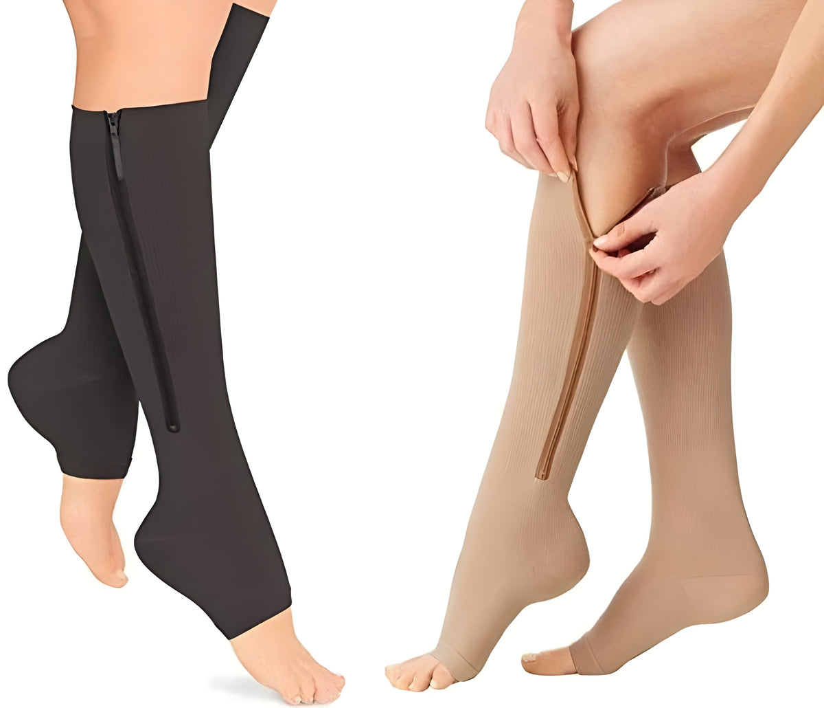 Open-Toe Compression Socks with Zipper, Knee High 20-30 mmHg Firm Support Stockings for Women and Men, Standing, Travel, Work | Lonoma