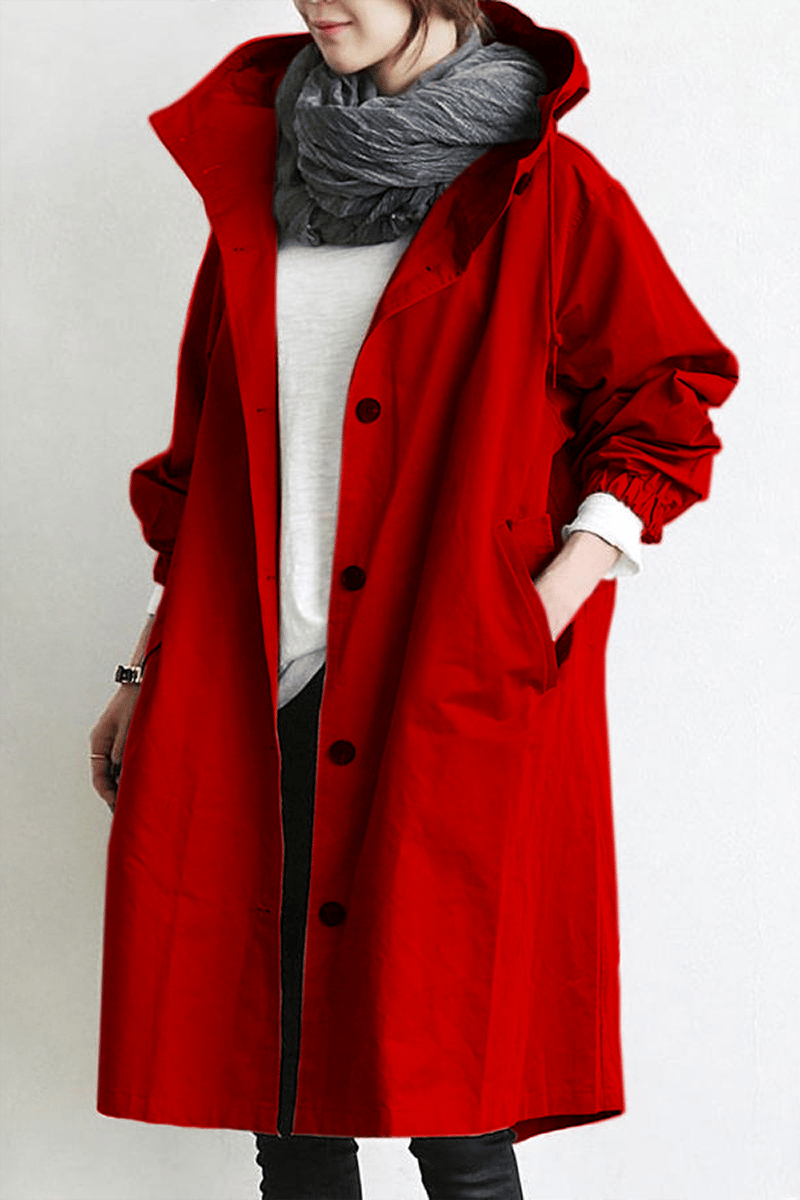 Women's Mid-Length Hooded Jacket — Relaxed Fit Button-Front Coat for Everyday & Transitional Weather | Koossa