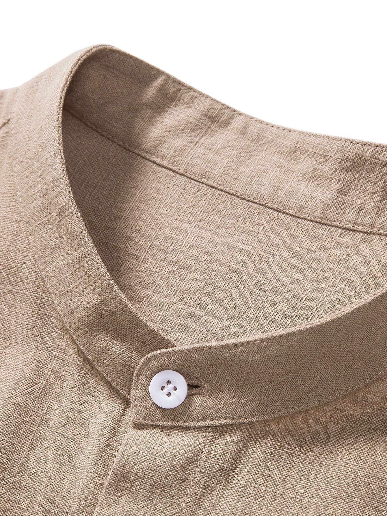 Men's Linen Band Collar Shirt and Trousers Coordinated Set in Navy, Brown, Beige, Black – Smart Casual Two-Piece Outfit for Warm Weather | Koossa