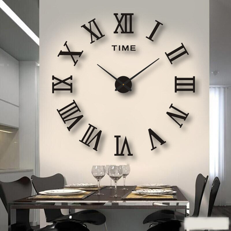 Large DIY 3D Wall Clock, Silent Quartz Non-Ticking Oversized Modern Black Numerals for Living Room, Office & Bedroom Wall Decor | Lonoma