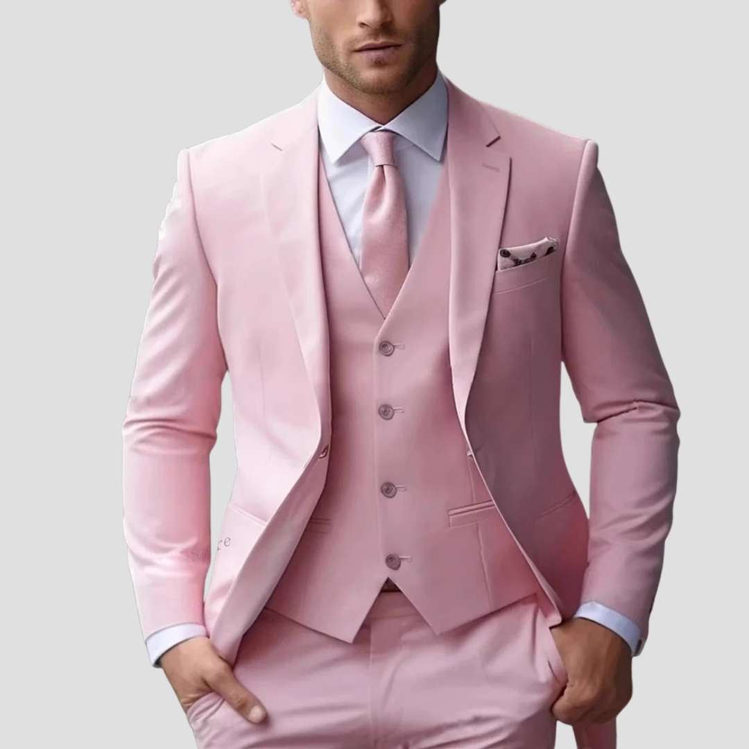 Three-Piece Tailored Suit with Waistcoat, Blazer and Trousers in Six Refined Colours for Weddings and Formal Occasions | Koossa
