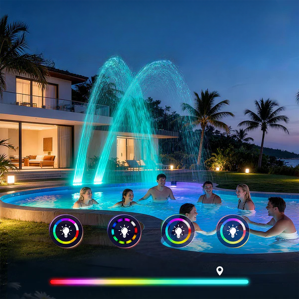 Fontaine Solaire pour Piscine avec Éclairage LED RGB Automatique Effet Eau Lumineuse Nocturne Décoration Jardin | Koossa