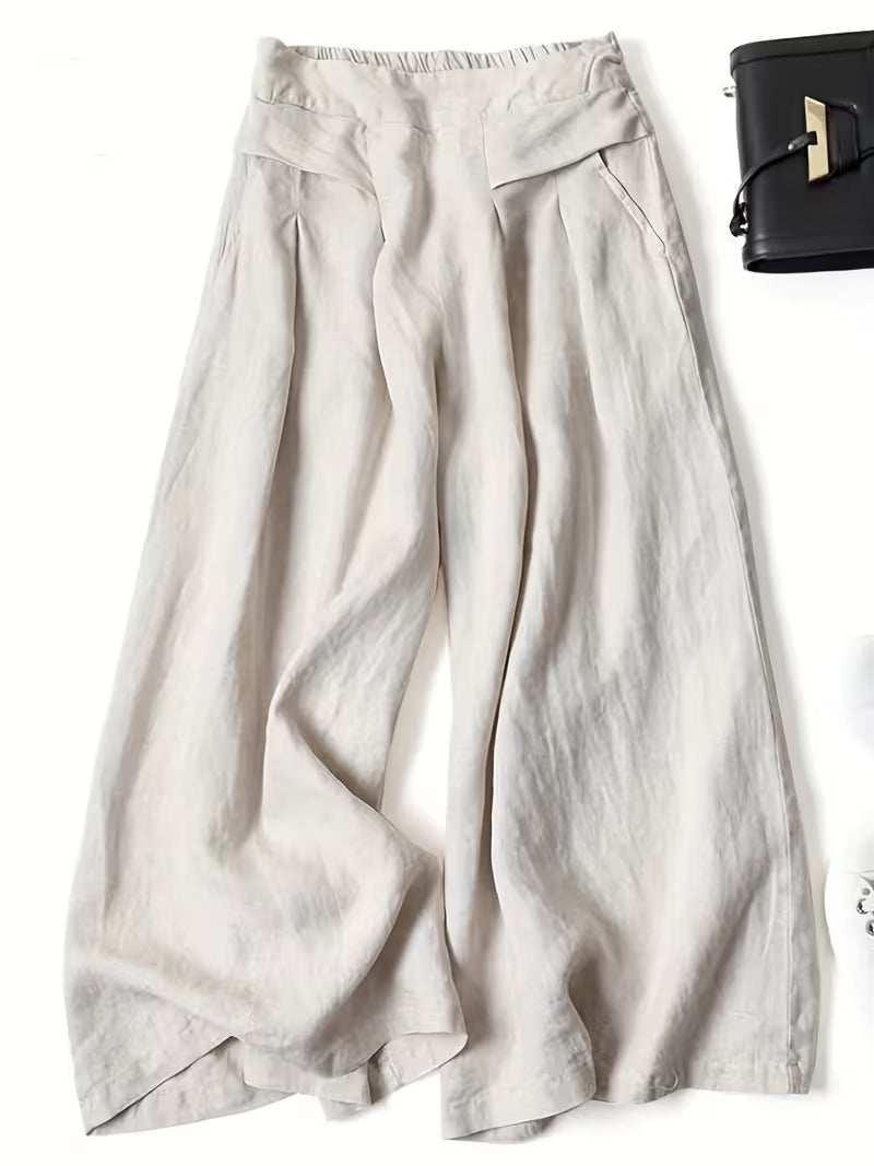 Lightweight Wide-Leg Trousers with Elasticated Waist in Breathable Cotton Blend for Everyday Comfort | Koossa