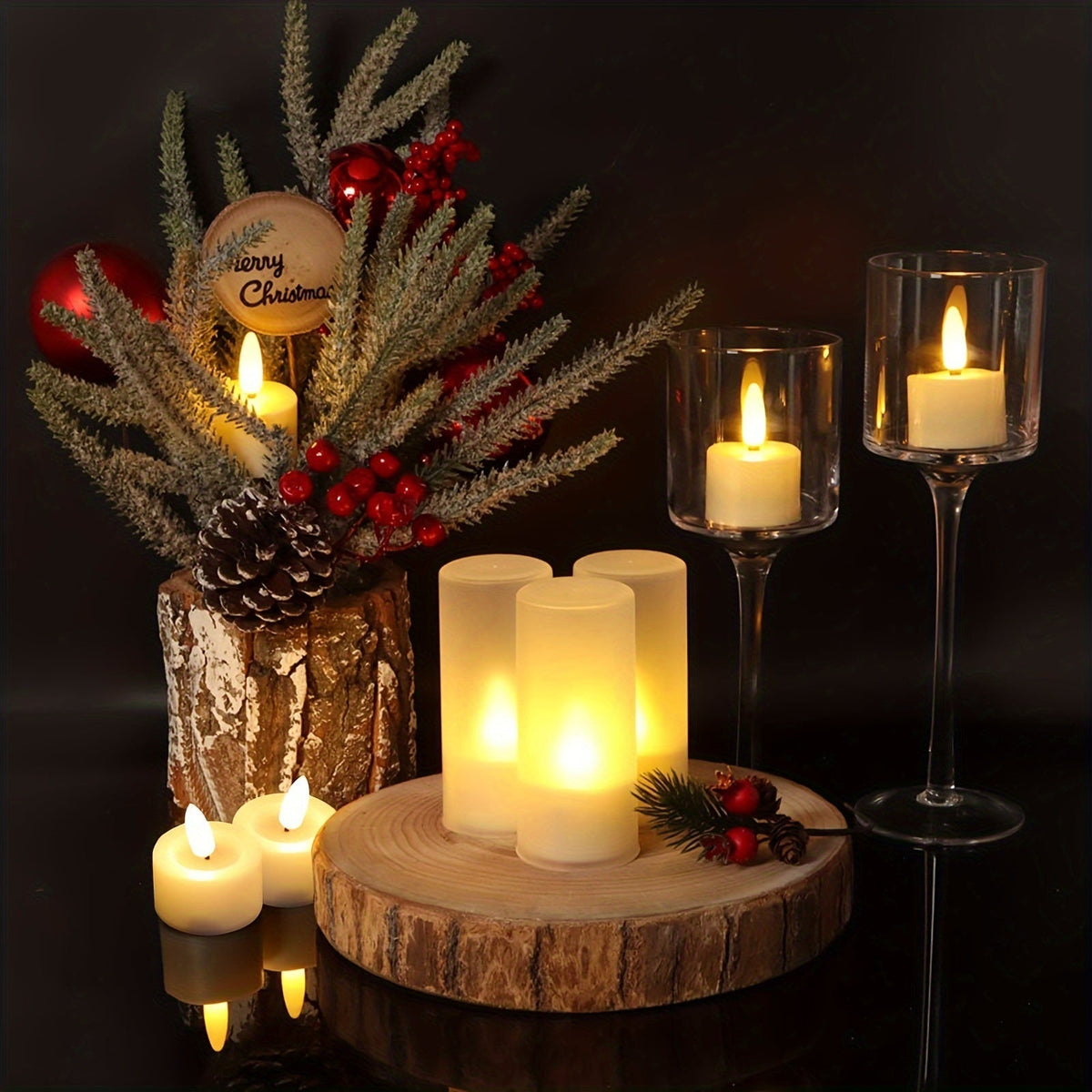 Flameless LED Tea Lights Battery Operated, Dimmable Warm White with Timer for Dining Table, Holiday Centerpieces, Lanterns & Mantel | Lonoma
