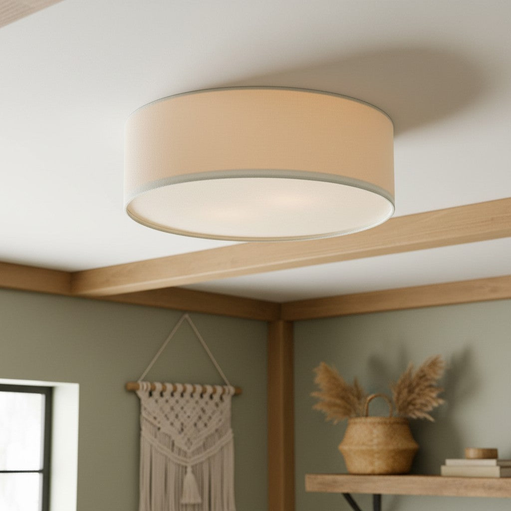 Flush Mount Drum Shade Ceiling Light with Fabric Shade for Entryway, Hallway, Bedroom, Dining Room, Kitchen | Lonoma
