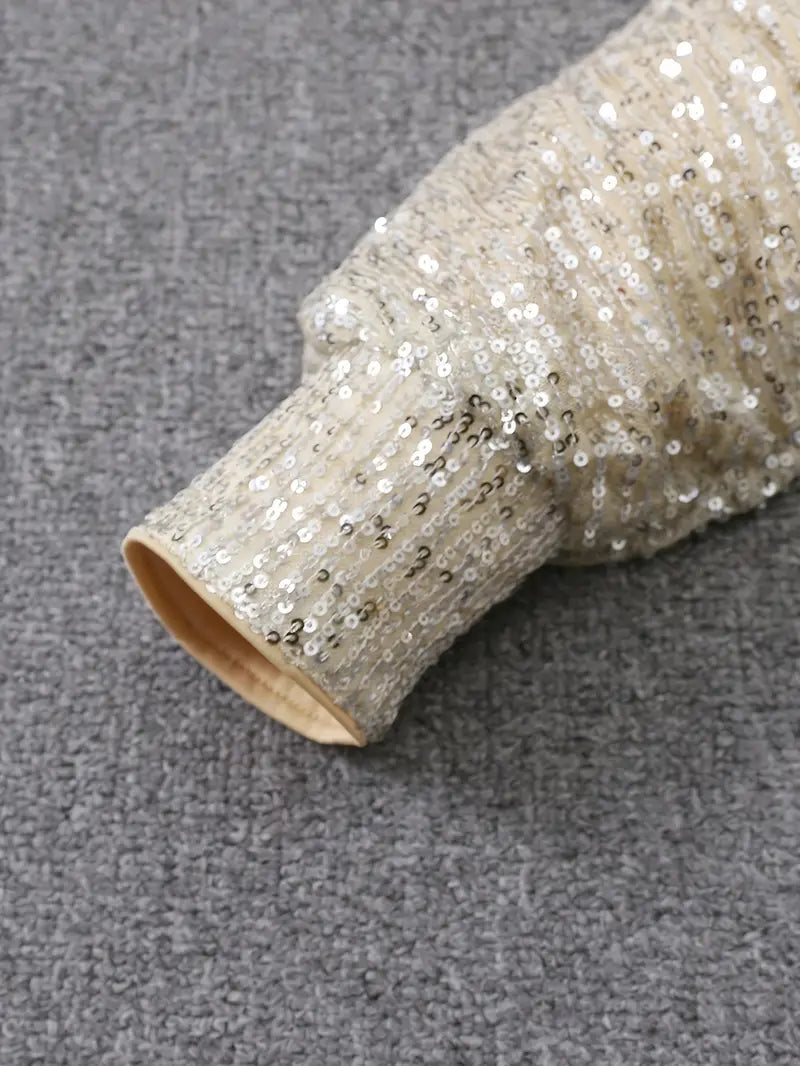 Sequinned Long-Sleeve Mini Dress in Relaxed Silhouette for Evening Occasions | Koossa