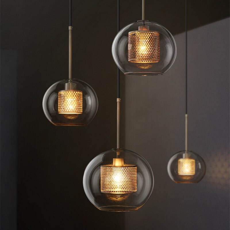 Glass Globe Pendant Light Gold or Silver Finish with LED Bulb for Kitchen Island Dining Room Bedroom Entryway Modern Hanging Ceiling Fixture | Lonoma