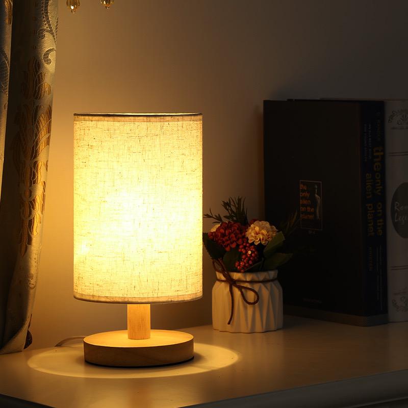 Bamboo & Linen Table Lamp, Dimmable LED Touch Bedside Lamp, 3 Color Temperatures, USB Powered Nightstand Desk Light, Scandinavian | Lonoma