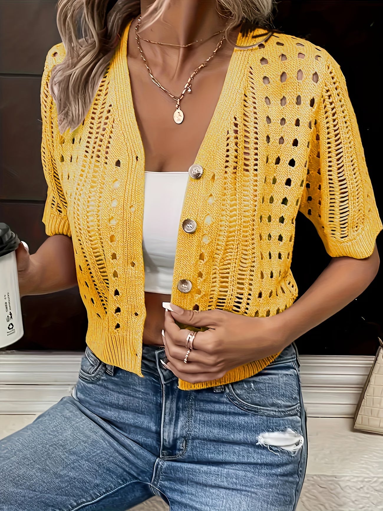Women's Short Sleeve Open-Front Cardigan in Lightweight Cotton Blend – Summer Layering Piece for Warm Days | Koossa