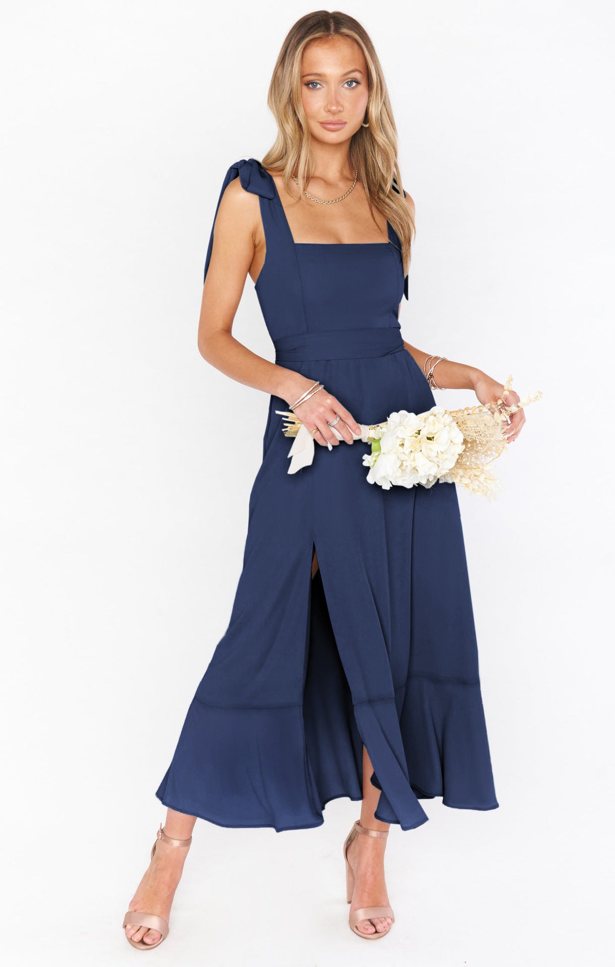 Women's Strapless Bodycon Midi Dress with Lace-Up Detail and Front Slit — Elegant Evening Dress for Cocktail Parties & Special Occasions | Koossa