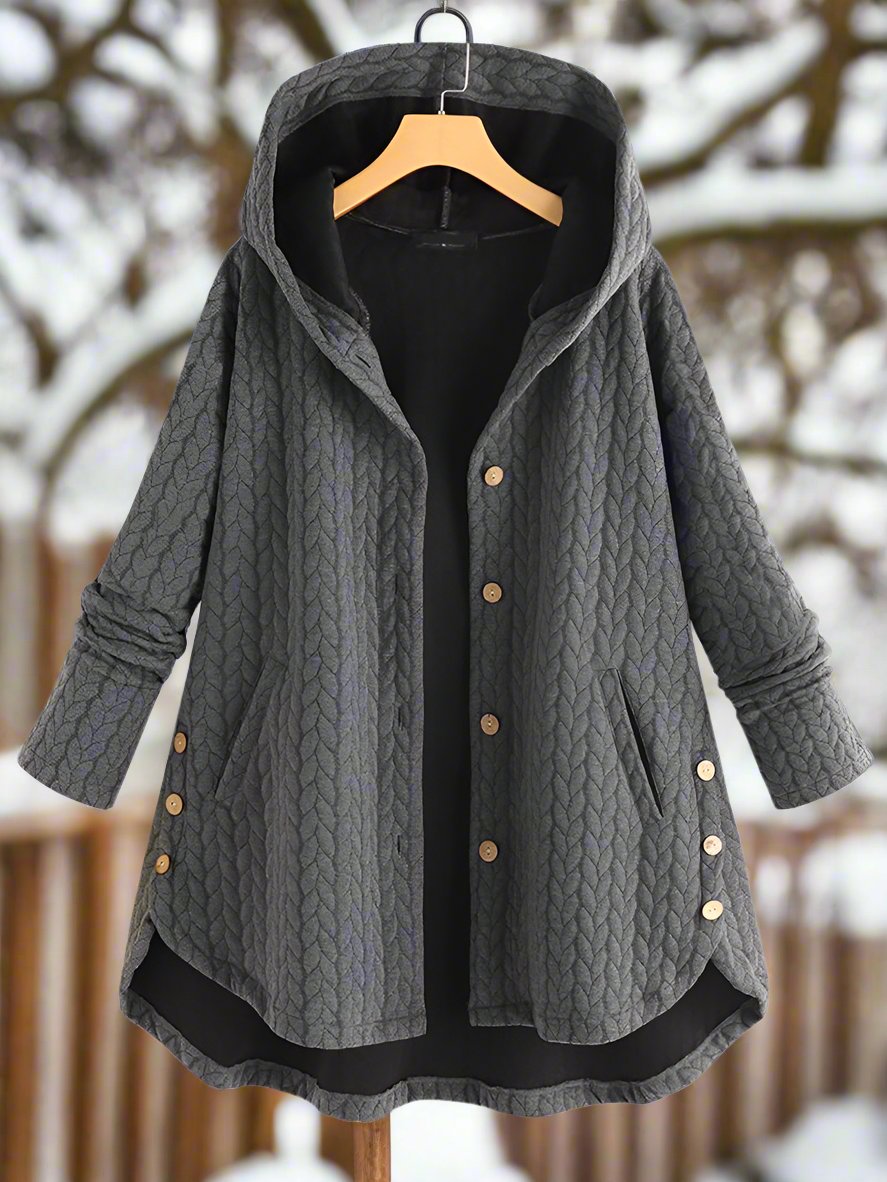 Women's Quilted Hooded Jacket with Wooden Buttons — Elegant Casual Coat for Autumn & Winter Outings | Koossa