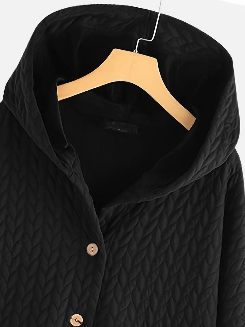 Women's Quilted Hooded Jacket with Wooden Buttons — Elegant Casual Coat for Autumn & Winter Outings | Koossa