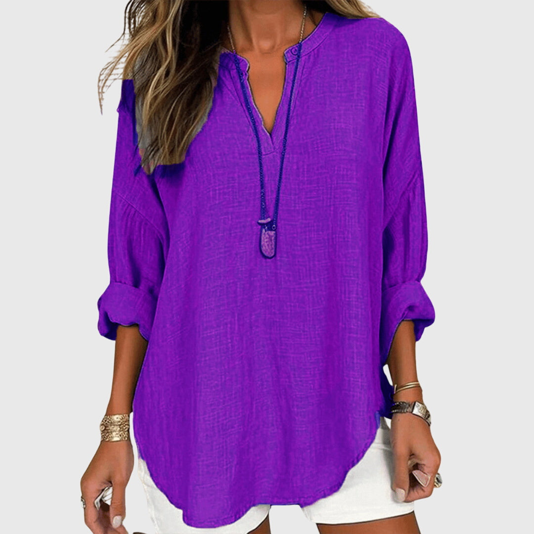 Women's Relaxed Long Sleeve Top in Soft Drape Fabric for Effortless Everyday Elegance | Koossa