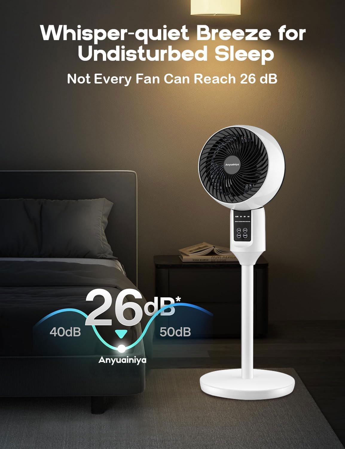 Ventilateur sur pied silencieux oscillation 3D télécommande hauteur réglable 3 vitesses timer climatisation | Koossa