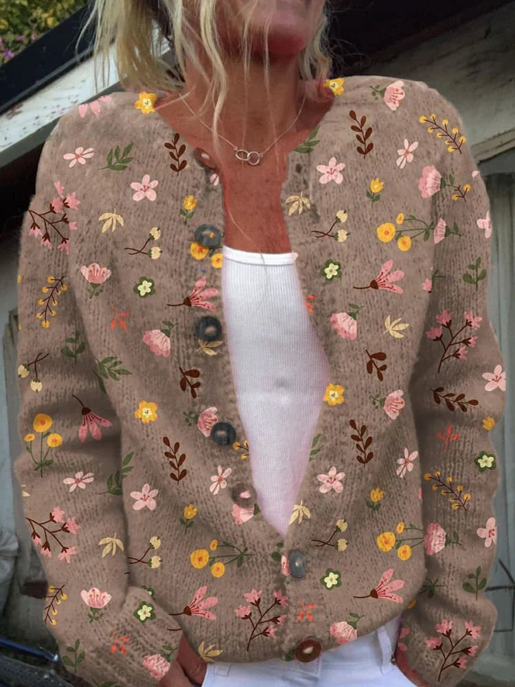 Women's Floral Cardigan — Elegant Round Neck Cardigan for Everyday Styling & Casual Occasions | Koossa