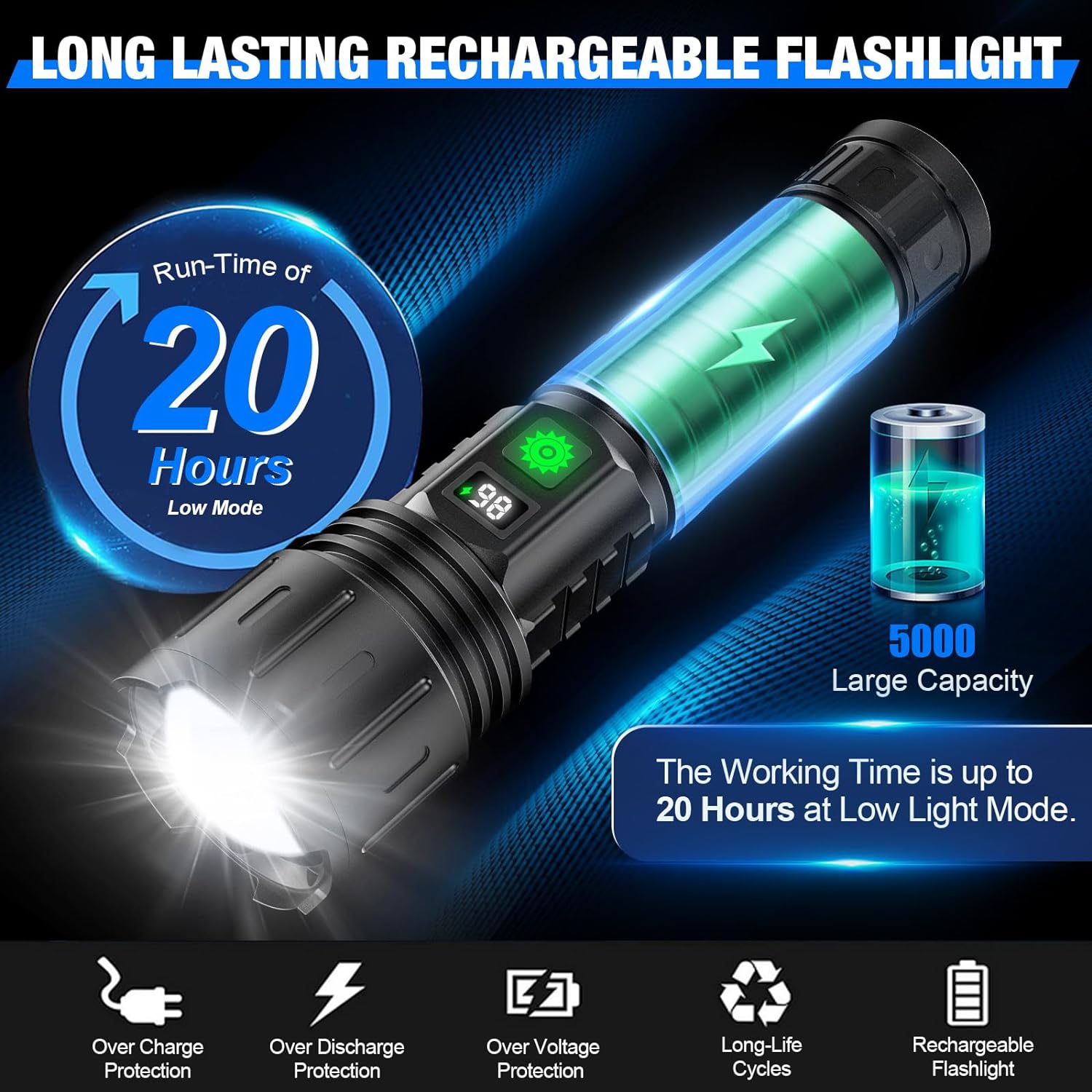 Lampe Torche LED Tactique Rechargeable 100 000 Lumens avec Zoom Powerbank IPX5 pour Camping Randonnée et Urgence | Koossa