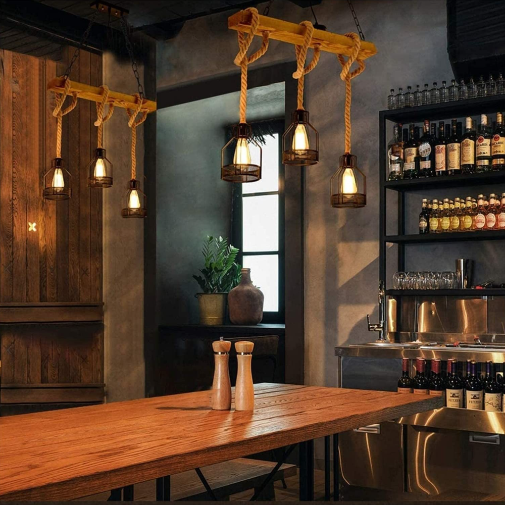 Industrial Rope Pendant Light Hemp Multi-Head Chandelier Farmhouse Vintage Hanging Fixture Rustic Ceiling Lighting for Kitchen Island | Lonoma