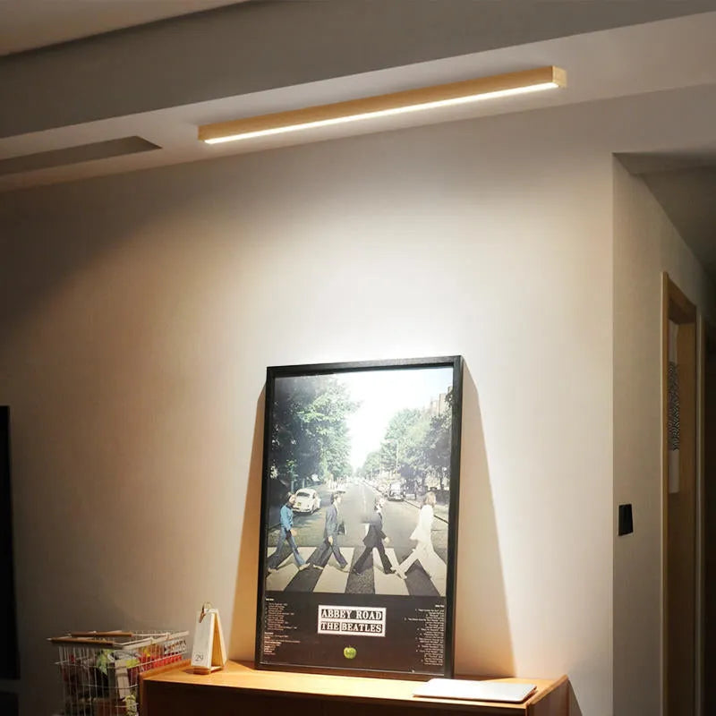 Flush Mount Linear LED Ceiling Light with Wood Frame and Acrylic Diffuser for Kitchen, Bedroom, Hallway | Lonoma