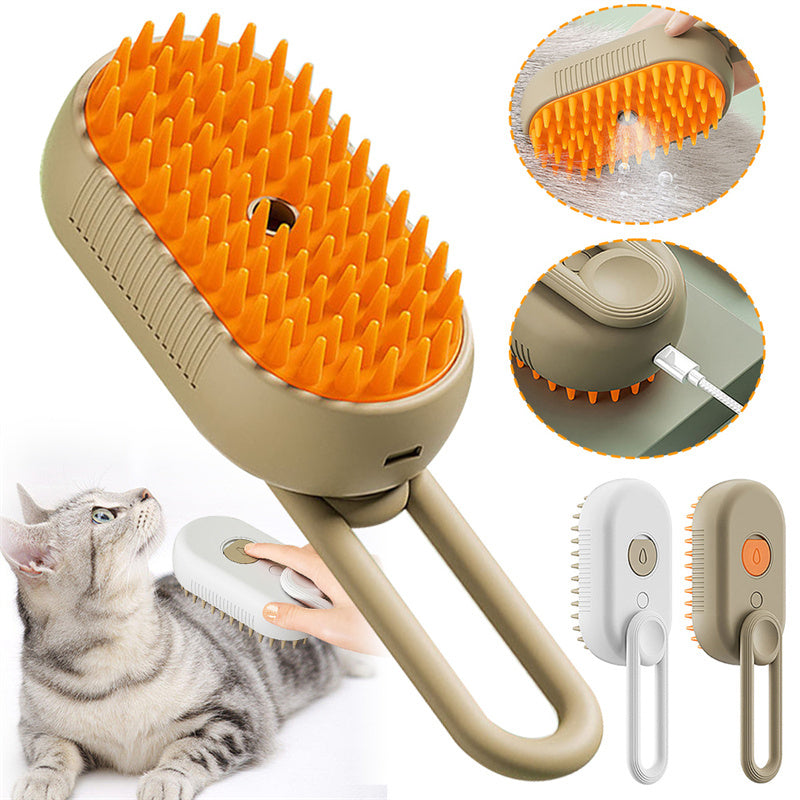 Cat Steam Brush Self-Cleaning Grooming Brush Electric Steam Pet Brush Loose Hair Dander Remover Short Long Hair Cats Olive Green | Koossa