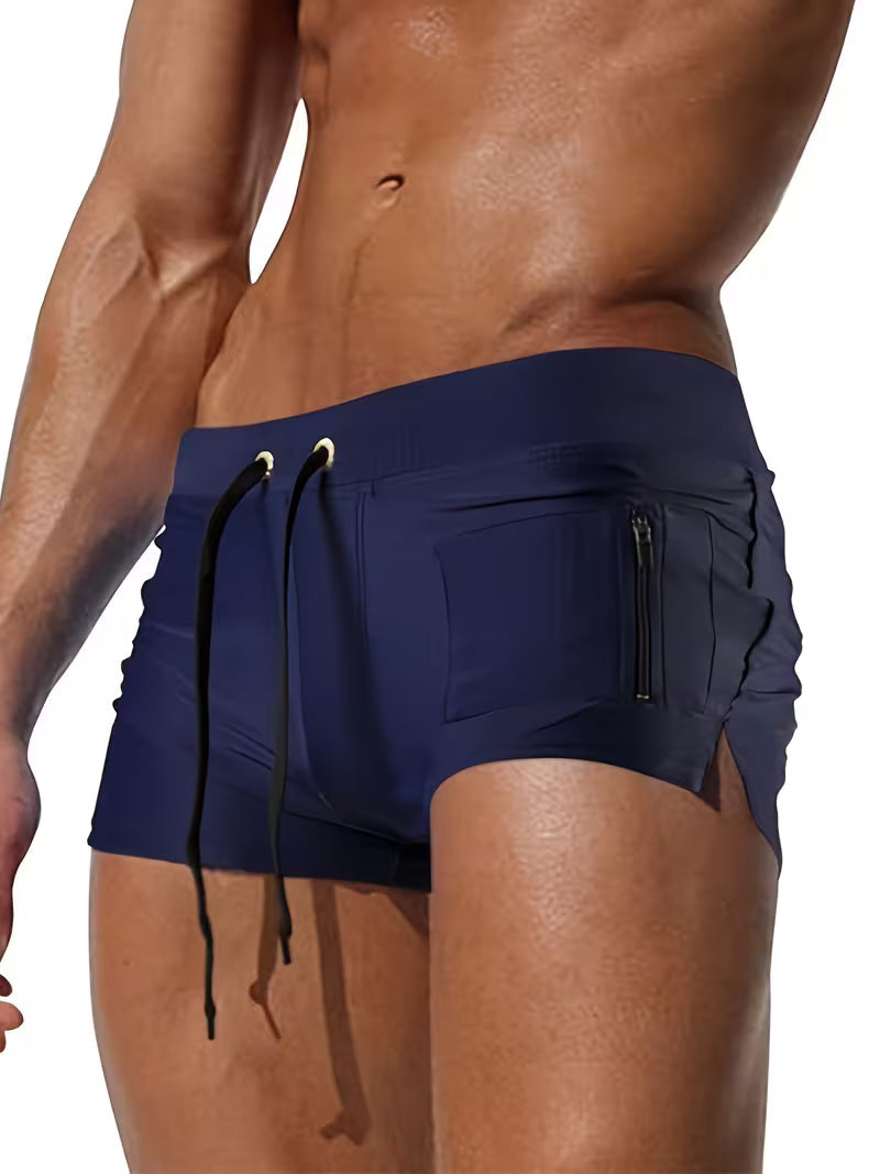 Quick-Dry Boxer Swim Trunks with Secure Zip Pocket in Classic Colours for Poolside and Beach | Koossa