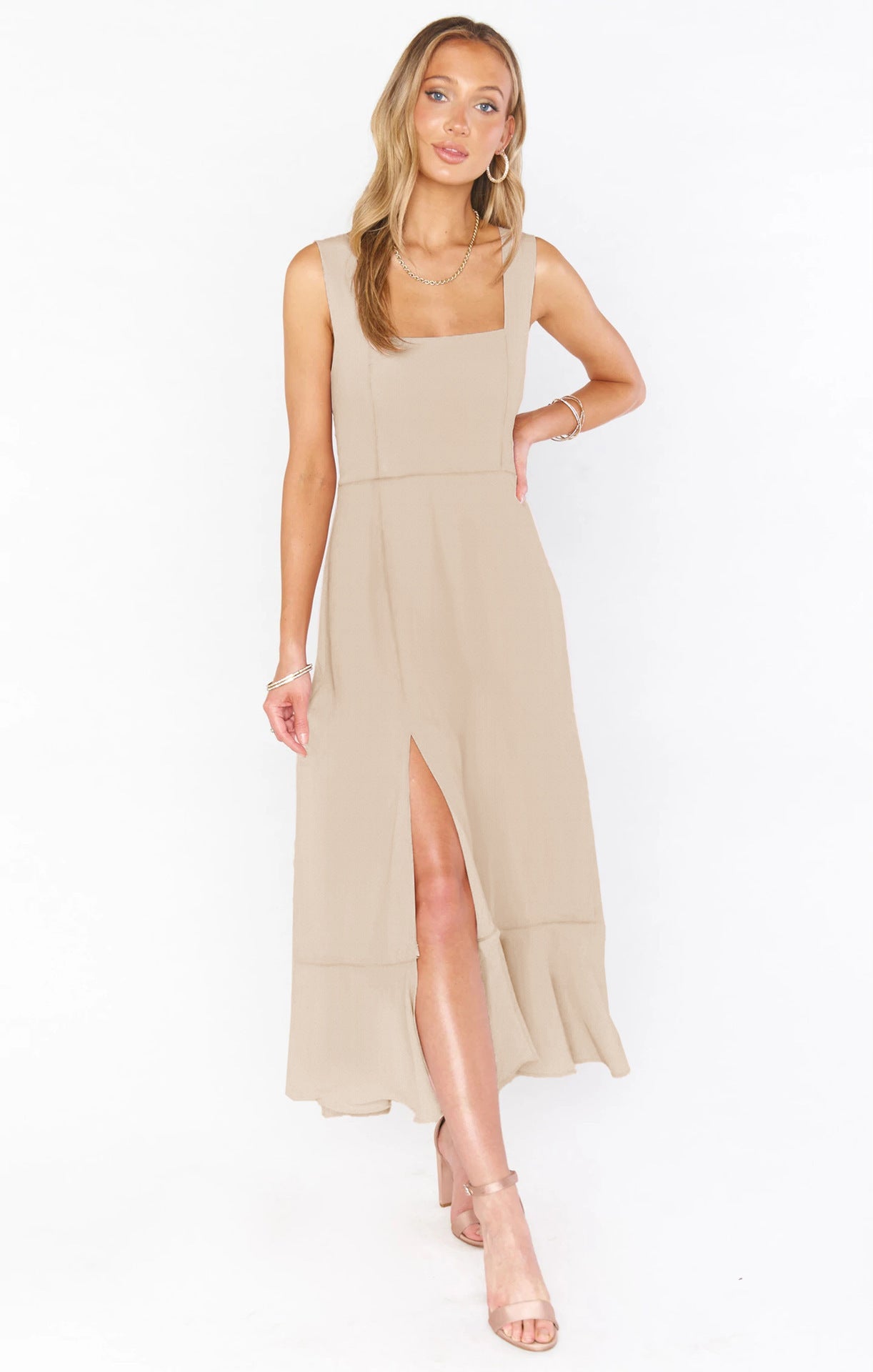 Women's Strapless Bodycon Midi Dress with Lace-Up Detail and Front Slit — Elegant Evening Dress for Cocktail Parties & Special Occasions | Koossa