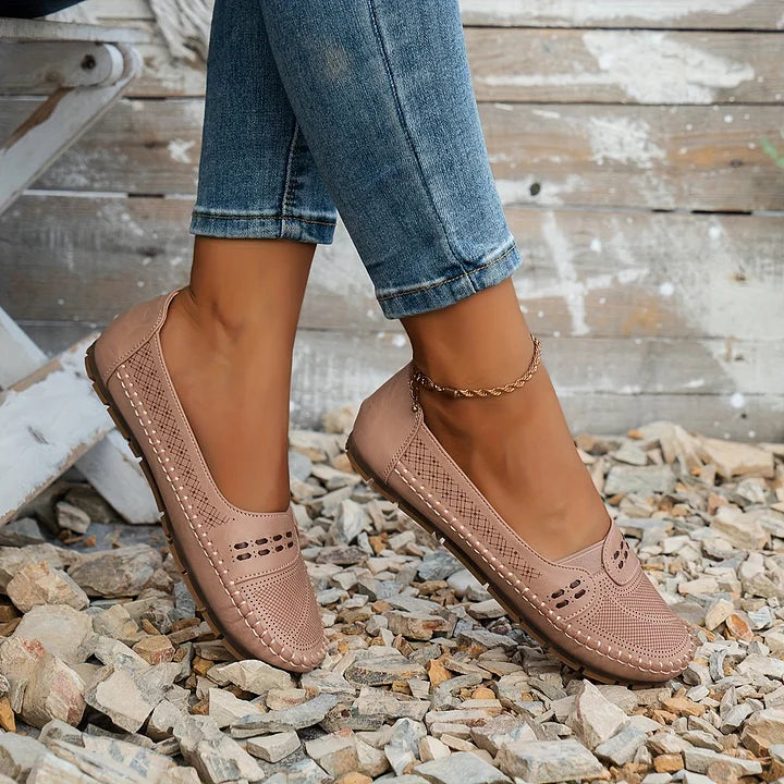 Women's Perforated Leather Slip-On Loafers for Effortless Summer Style | Koossa