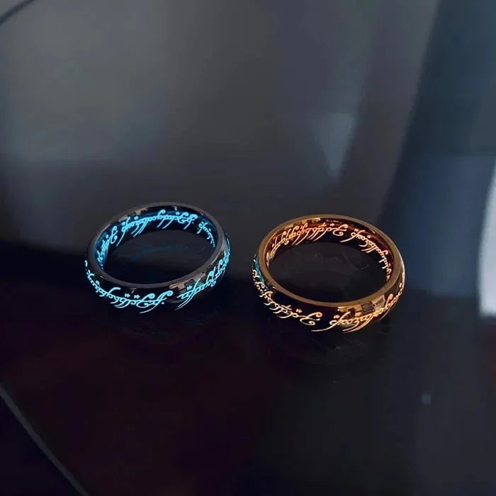 Luminous Elvish Script Ring — Glow-in-the-Dark Fantasy Ring for Women & Men in Silver & Gold | Koossa