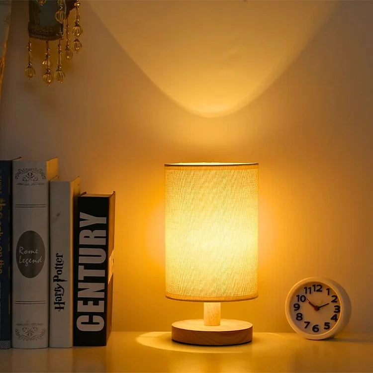 Bamboo & Linen Table Lamp, Dimmable LED Touch Bedside Lamp, 3 Color Temperatures, USB Powered Nightstand Desk Light, Scandinavian | Lonoma