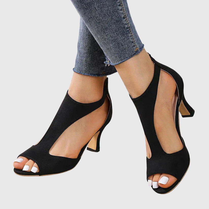 Cutout Open-Toe Heels in Pink and Black for Spring Weddings Garden Parties Elegant Summer Evening Footwear | Koossa