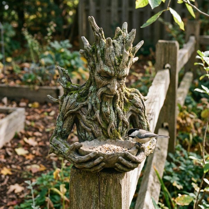 Mangeoire murale visage d'arbre en résine pour oiseaux sauvages décoration jardin extérieur sculpture nature | Koossa