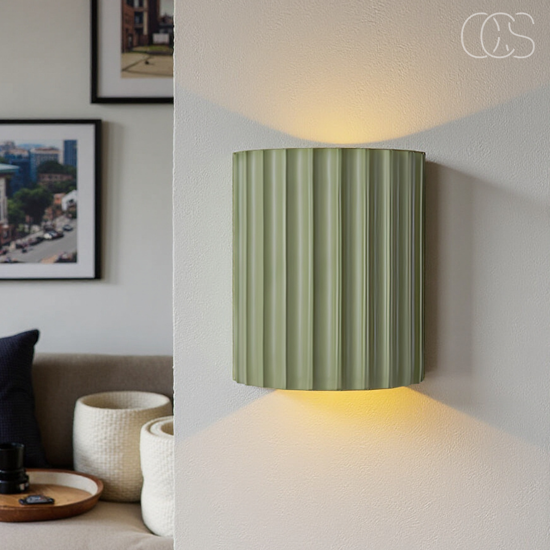Applique murale LED minimaliste double flux lumineux haut bas résine texturée blanc gris vert orange moderne | Koossa