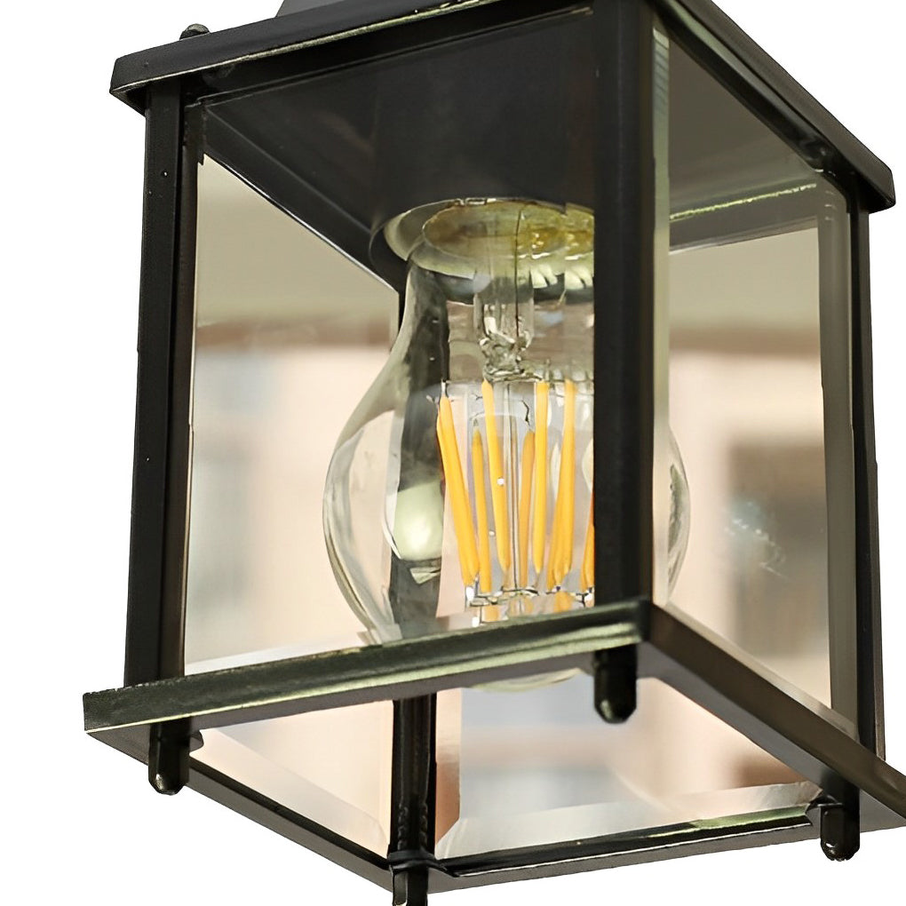 Outdoor Hanging Lantern Black Aluminum Glass Square Pendant Light for Porch Patio Garden Balcony Weather Resistant Exterior Lighting Fixture | Lonoma