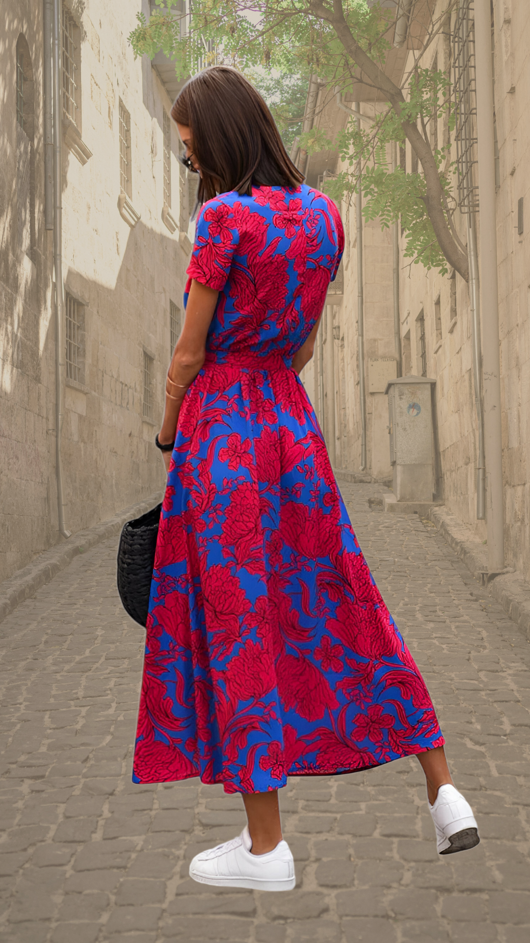Women's Floral Wrap Maxi Dress in Pink and Green — Elegant Summer Dress for Garden Parties & Special Occasions | Koossa