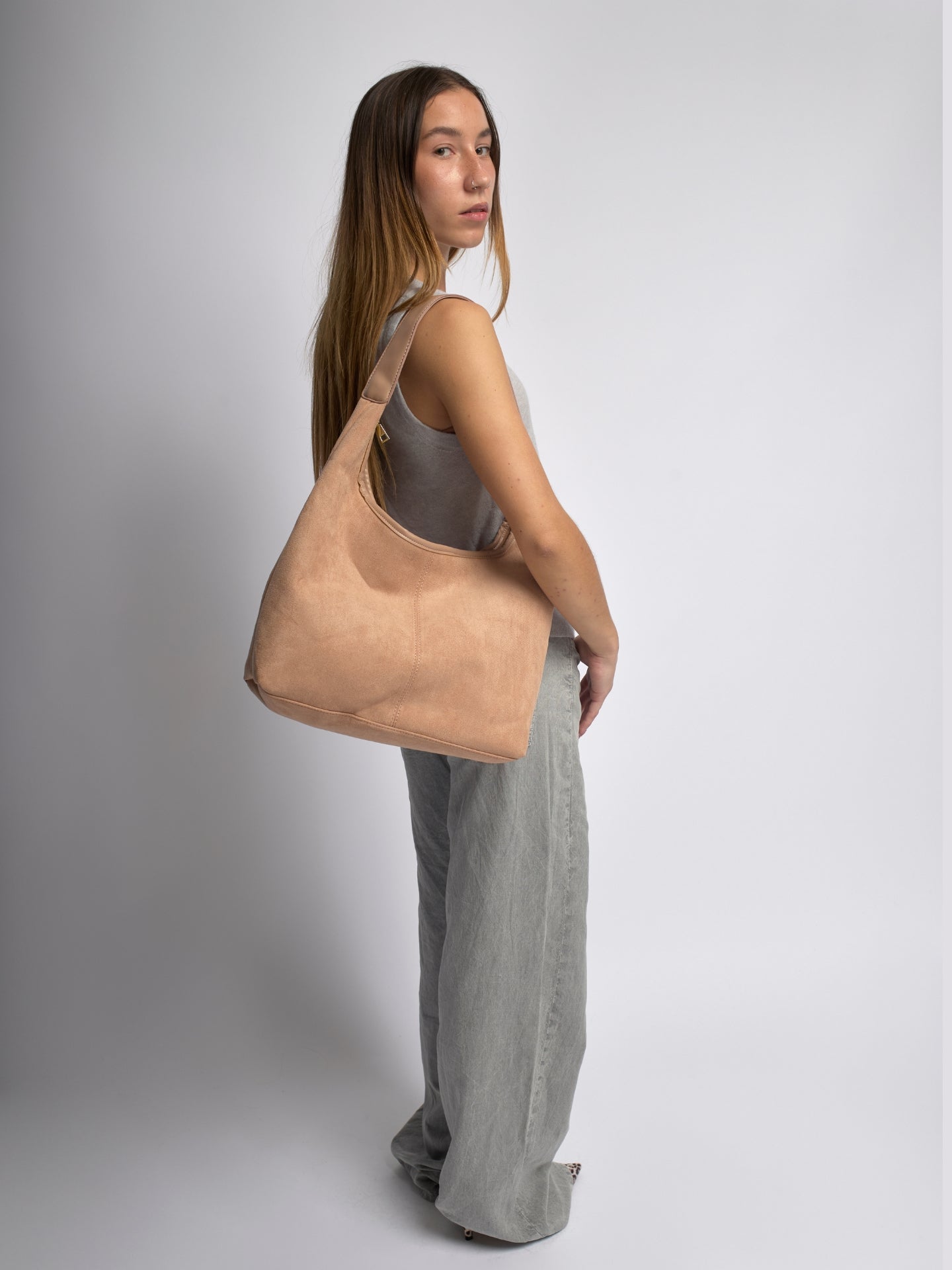 Slouchy Suede-Effect Hobo Bag with Single Shoulder Strap for Everyday Elegance and Effortless Winter Style | Koossa