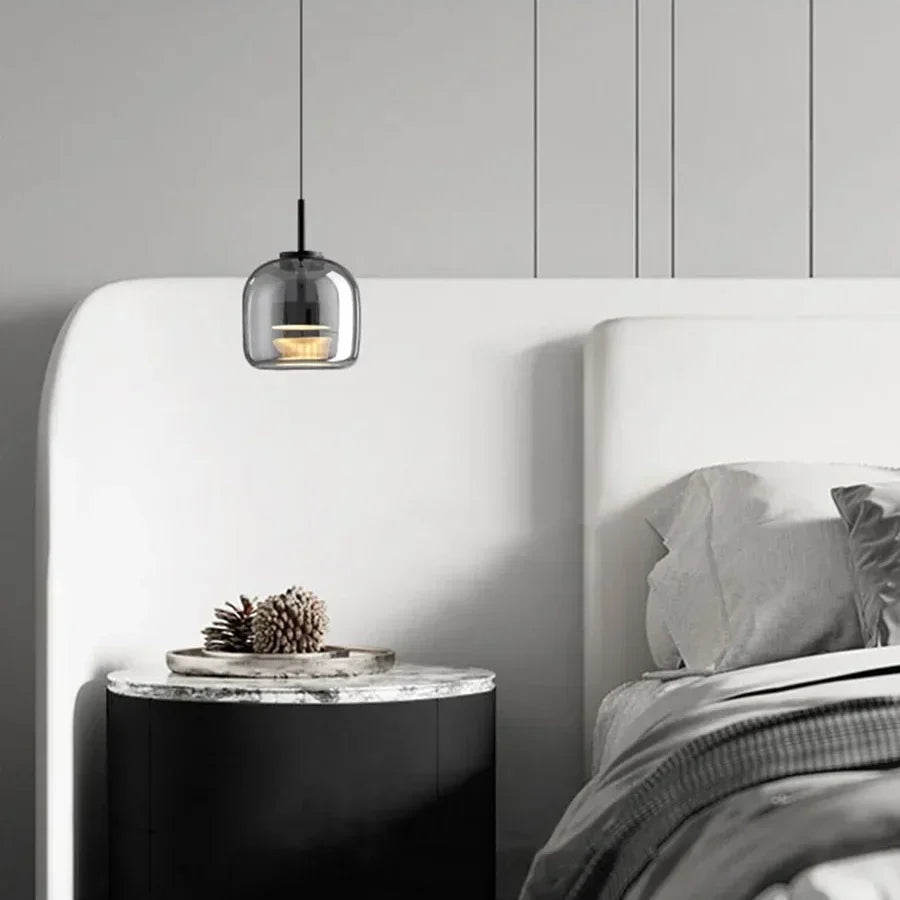 Glass Pendant Light, Adjustable Height Hanging Lamp in Cognac or Smoke Gray for Kitchen Island, Dining Table, Bedroom, Modern Nordic Decor | Lonoma