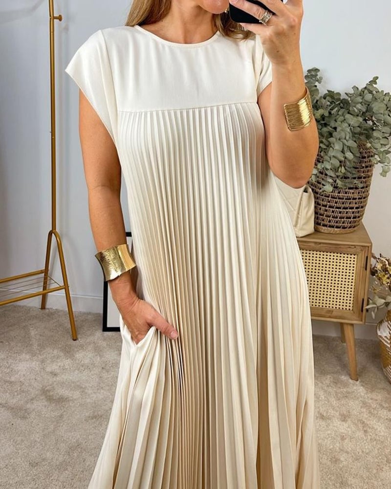 Women's Sleeveless Pleated Midi Dress in Soft Jersey Fabric for Daywear & Evenings | Koossa