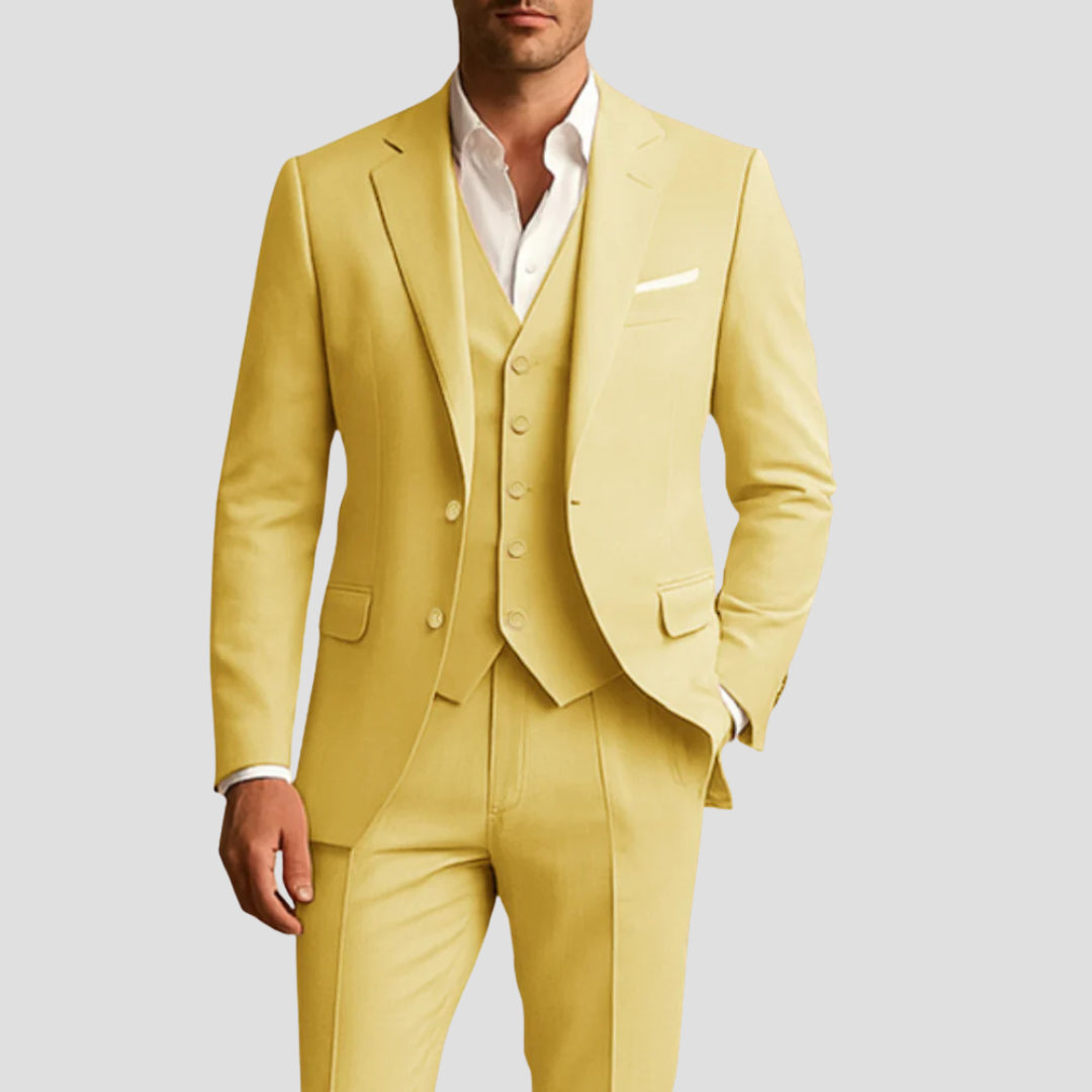 Three-Piece Tailored Suit | Single-Breasted Blazer, Waistcoat & Trousers | Formal & Wedding Attire for Gentlemen | Classic Slim Silhouette in Six Elegant Shades | Koossa
