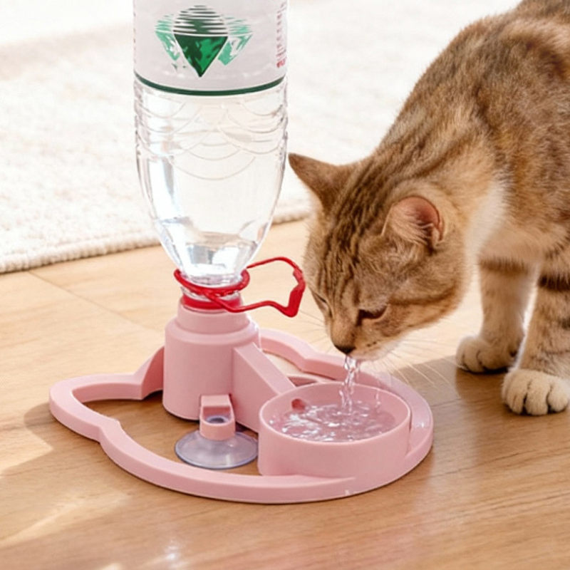 Pet Water Dispenser Bottle Adapter Gravity Auto Refill Cat Dog Drinking Station No-Spill Indoor Blue Pink | Koossa