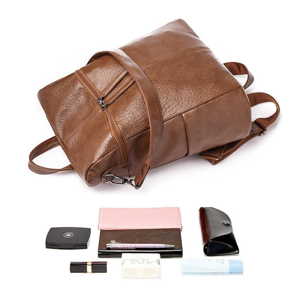 Women's Black Leather Backpack — Large Capacity Daypack for Work, Travel & Everyday Use | Koossa